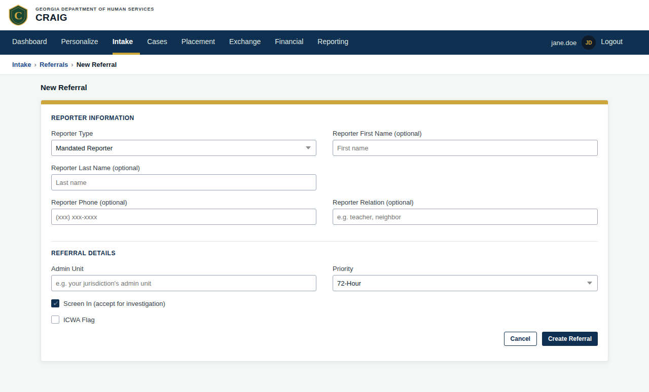 New Referral Form