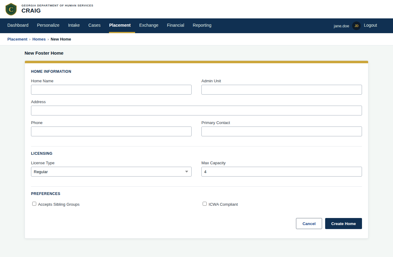 New Foster Home Form