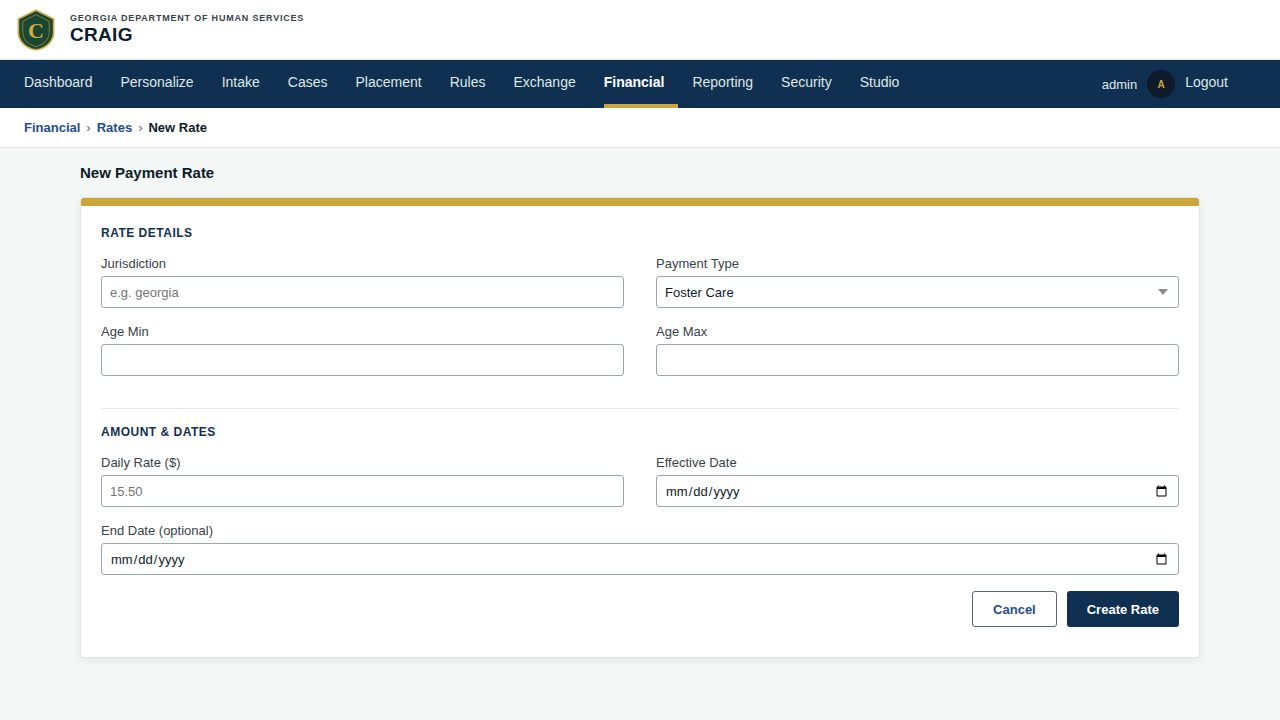 New Rate Form